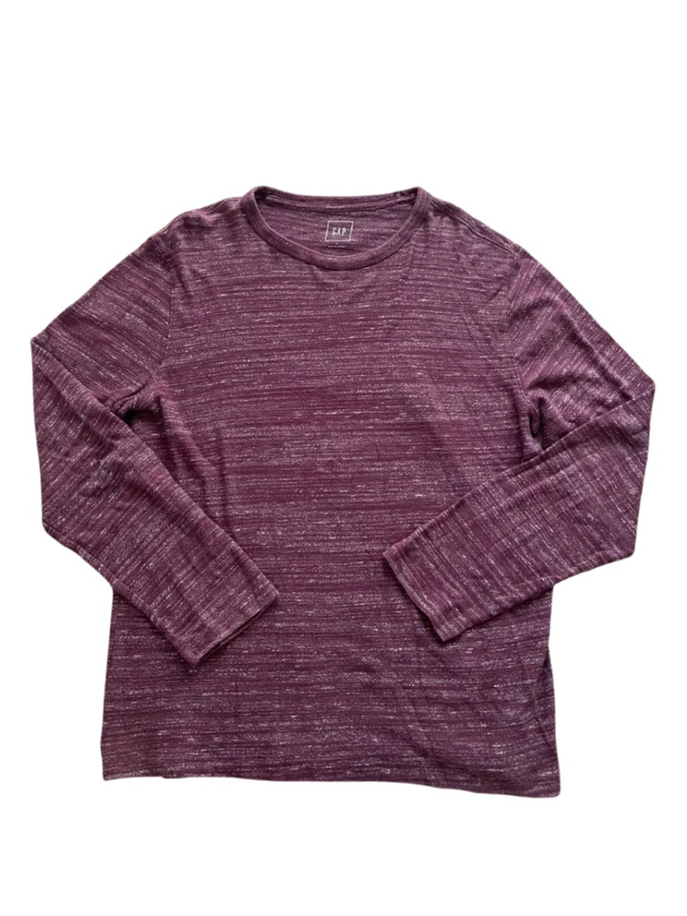 GAP Men's Heathered Burgundy Long-Sleeve Crew Shirt L